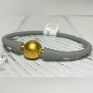 Bali 24K Gold Plated Ball Bead Silicone Bracelet Gray Band Statement Jewelry NWT